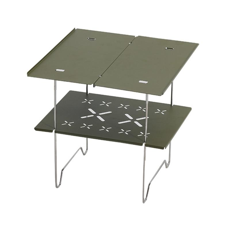 Portable Folding Camping Table with Double Layer and Metal Top, Light Weight Outdoor Picnics Desk Folding Camp Table армия зеленый