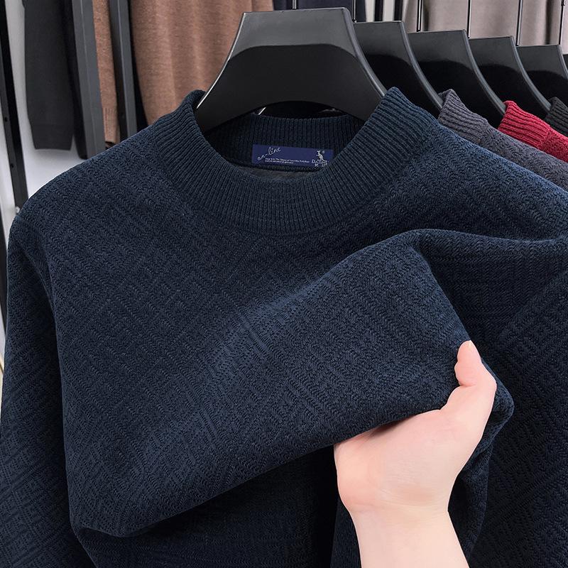 Kangaroo Daddy Winter Chenille Sweater - Fleece-Lined, Thick Knit Round Neck Pullover for Middle-Aged & Elderly Men