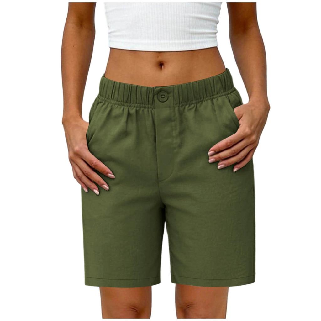 Women Loose Fit Elastic Waist Casual Shorts with Pockets Straight Leg Design Comfortable Mid Rise Relaxed Style for Everyday Wear