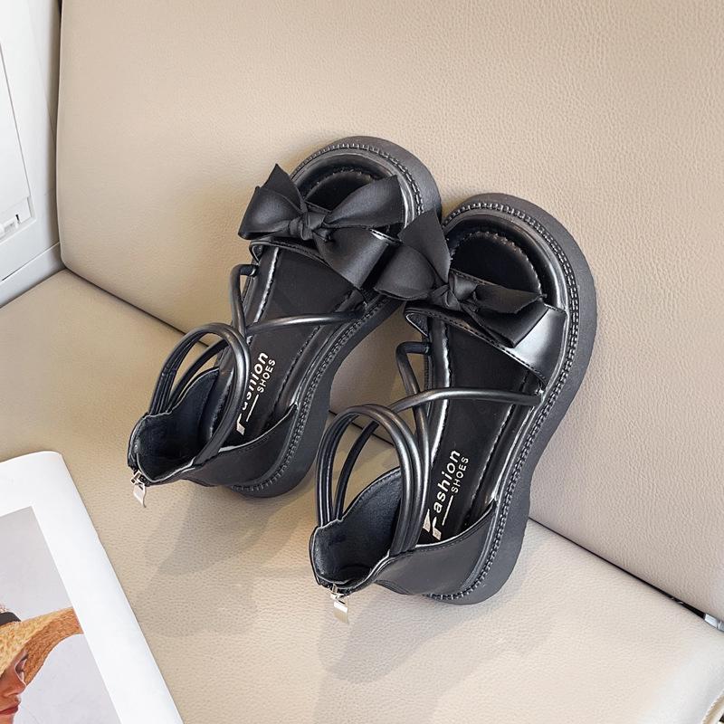 

2025 Дівочі принцеси сандалі з бантиком: Літній стиль, м яка підошва, модні римські високі кеди для дітей Size 30, Insole 18.9 cm