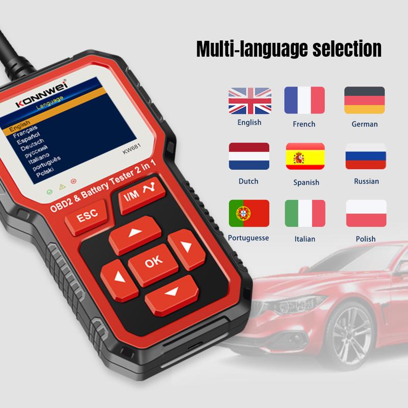KONNWEI KW681 Car OBD2 Scanner Battery Tester 2in1 6V 12V Clear Trouble Codes Read Data Stream Freeze Frame Car Diagnostic Tools