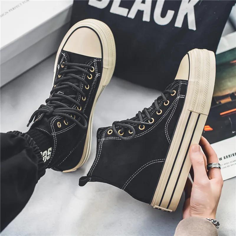 High Top Vintage Canvas Shoes Student Espadrilles Platform Comfort Mens Vulcanize Shoes Men Brown Sneakers Zapatillas De Lona