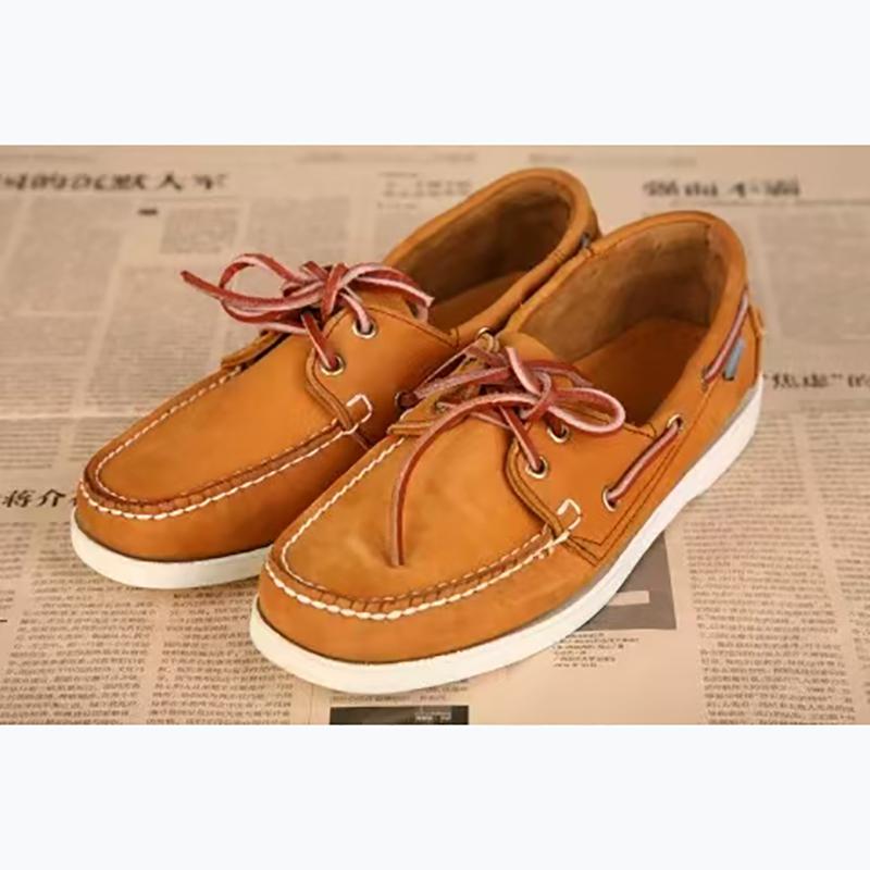 Men Genuine Nubuck Leather Docksides Casual Boat Shoes,Brand Designer Flat Loafers For Homme Femme Orange Color X130
