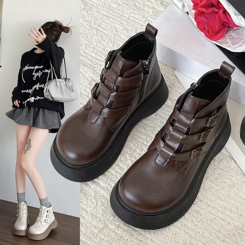 Fashion Retro British Style 2025 Autumn Fashion New Bohemian Style Big-head Ankle Boots Muffin Thick Soled Side Zipper Boots for Women