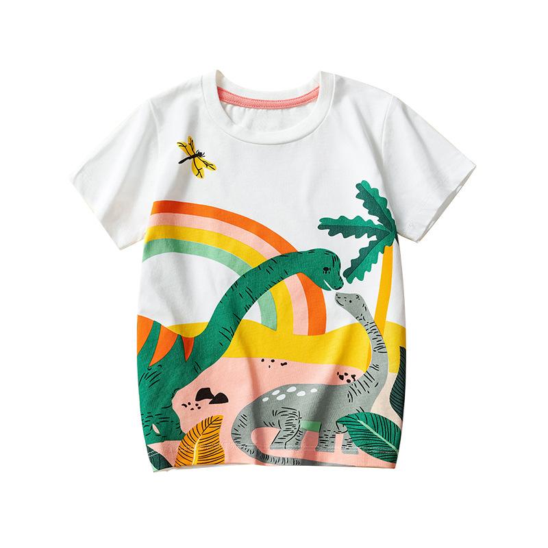 

Children S Short-Sleeved Summer New Boys Dinosaur T-Shirt White Cotton Tops 140cm（8Y） белый