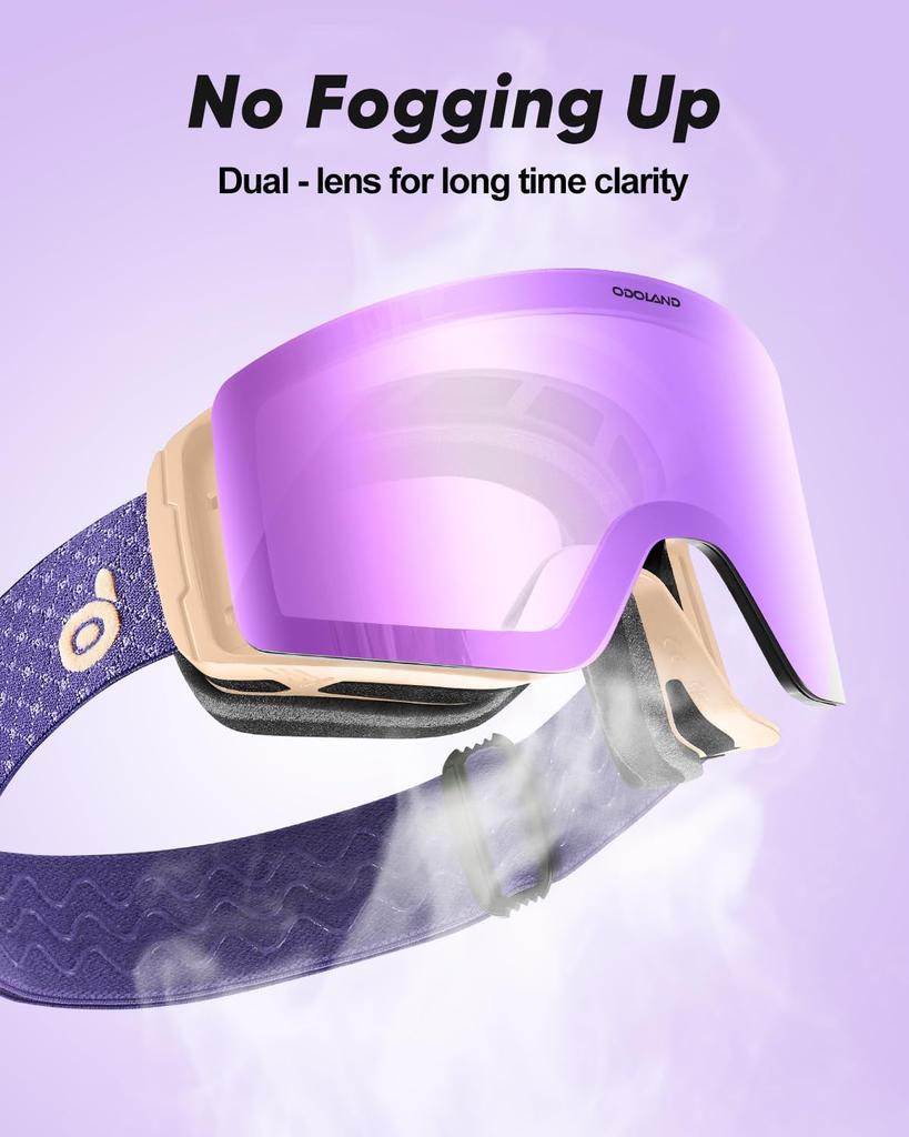 Odoland Photochromic Snow Goggles with Mirror OTG Glasses UV400 Automatic Impact Adult Color-Changing Lenses, Anti-Fog, Compatible, Protection,