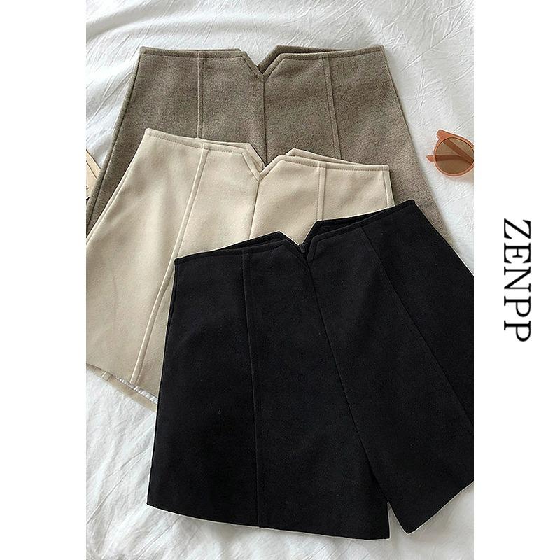 Dámské vlněné kraťasy do A s vysokým pasem: Podzim/zima 2023 Korejské oblečení pro volný čas a outdoor