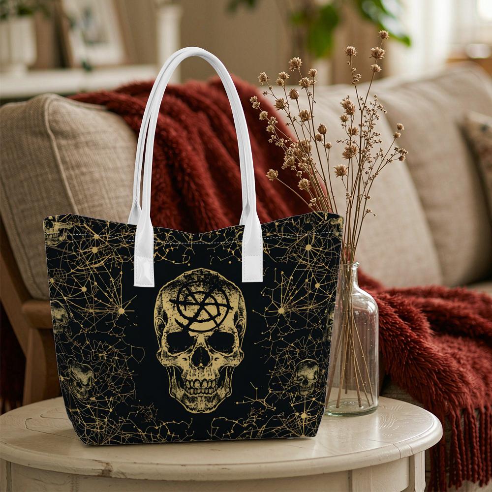 Gothic Skull Print Large Shoulder Tote Bag for Daily Use