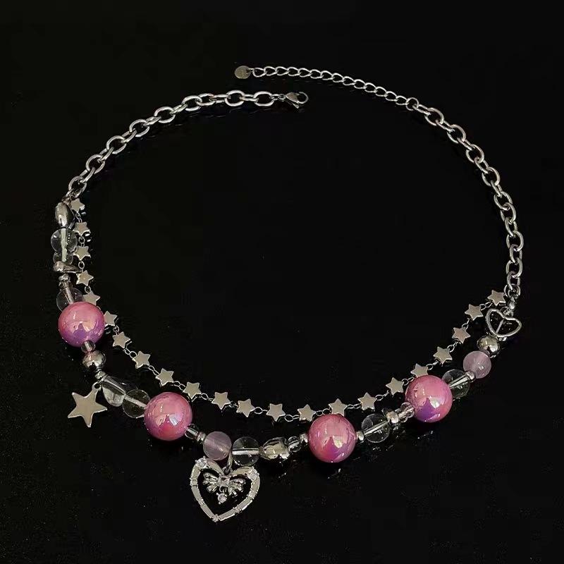 European and American Love Double-layer Necklace, Premium Collarbone Chain, Rose Red Sweet and Spicy Cold Wind Trend Neck Chain, Niche Jewelry