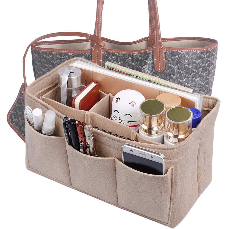 Women Fashion Felt Cloth Inner Bag Fits In Insert Handbag Multi-Pockets Cosmetic Bags Storage And Personal Belongings Organizer