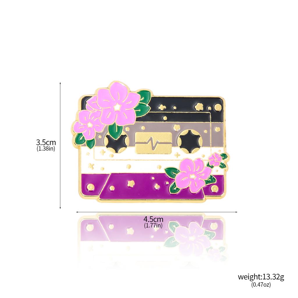 Fashion Flower Cassette Radio Tapes Enamel Brooch Retro Pride Badge Pin Women Men Hats Bags Lapel Decoration Gift Accessories