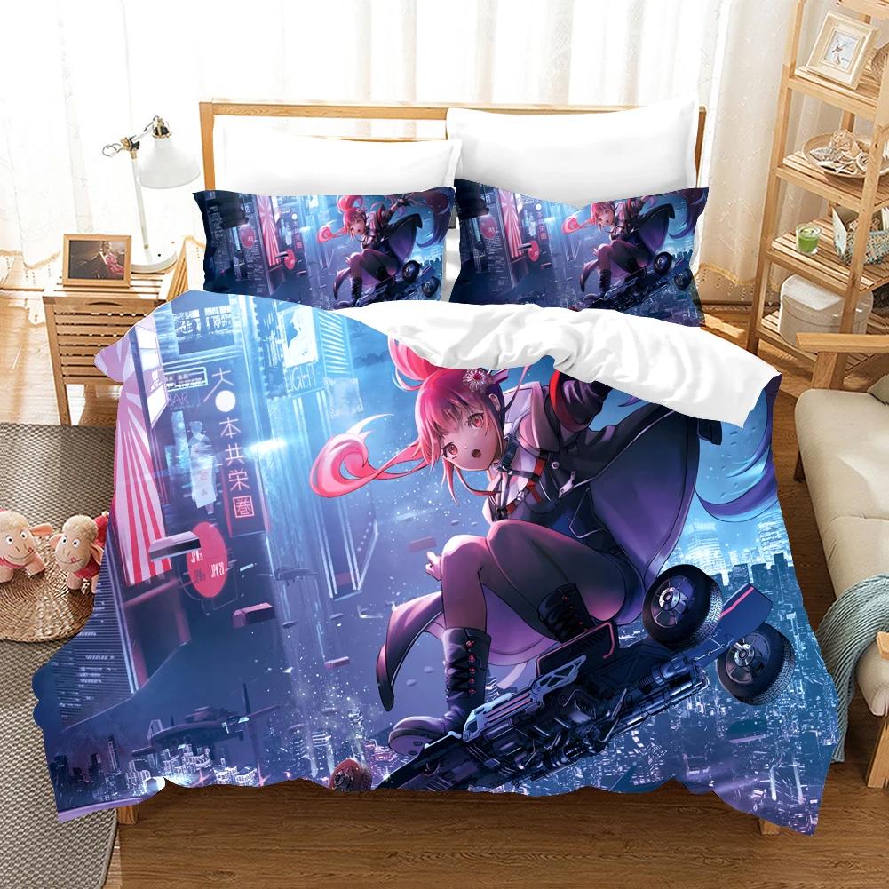Anime Tjej Sängkläder Set Tecknad Mode 3D-tryck Täcke Lyx Queen King Singel Påslakan Set Hemtextil Dekor Modernt