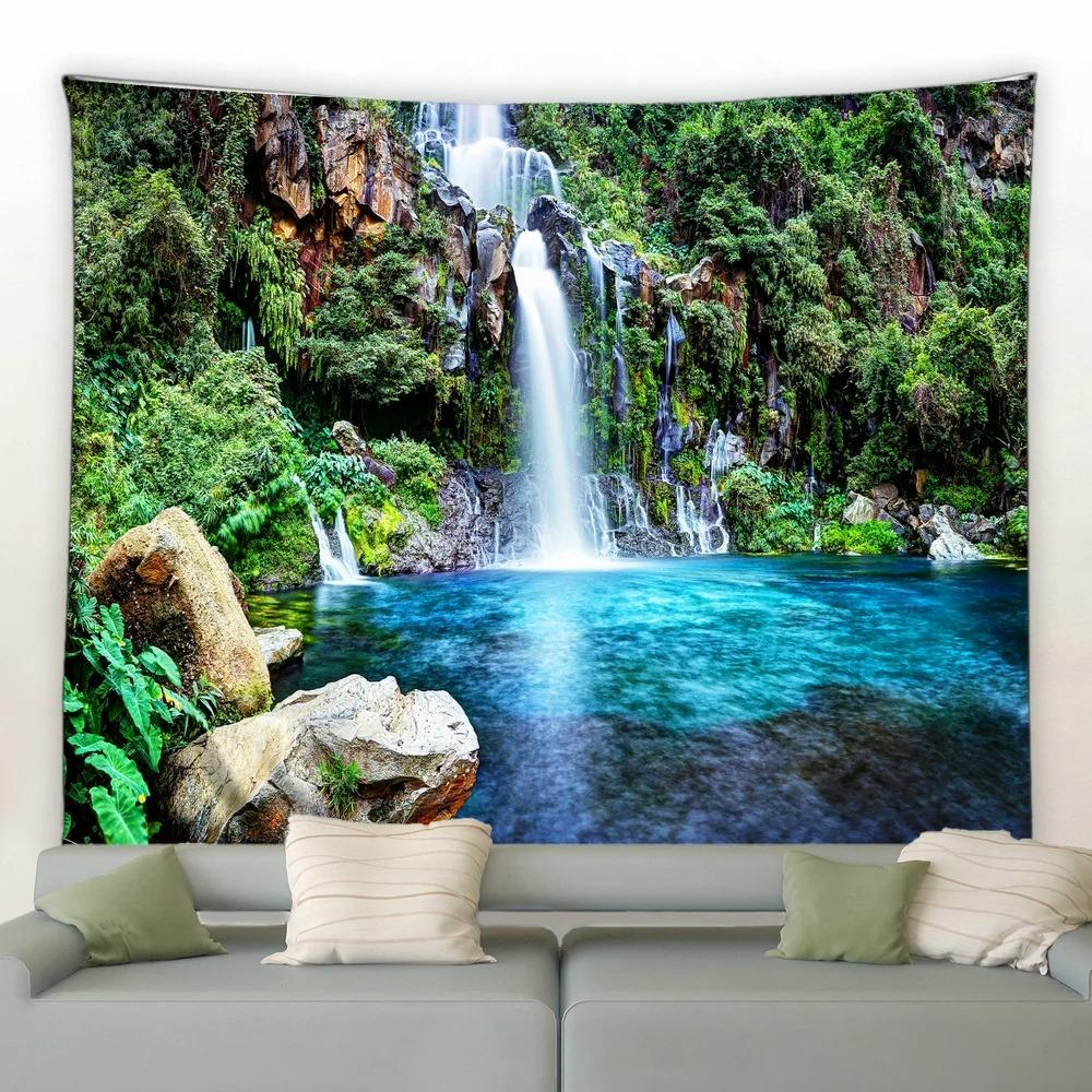 Jungle Waterfall Tapiserie peisaj natural Tapiserie pentru dormitor Sufragerie Tapiserie pentru decorarea peretelui casei