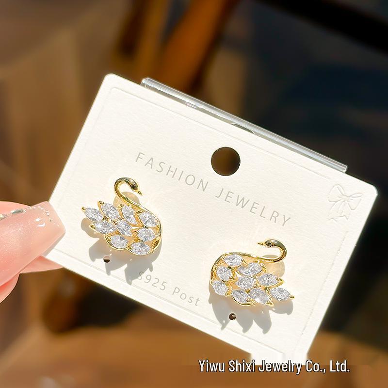 Exquisite Swan Zircon Earrings for Women - Fashionable, Versatile, and Lightweight with S925 Silver Needle