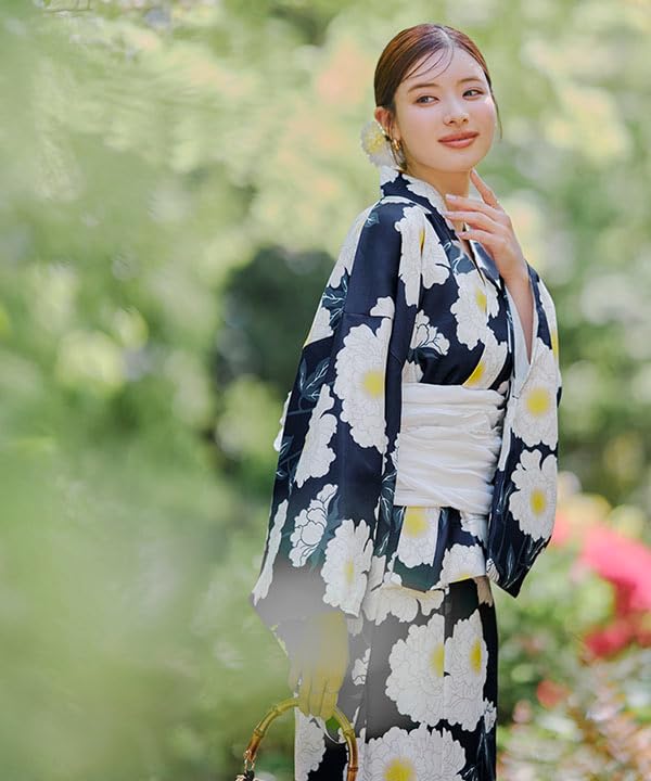 Kobe Lettuce Yukata Easy To Perfect for and Includes Obi M Cami Dress with Peony H Women's One-Piece Set, Separate, Comfortable, Wear, Fireworks,