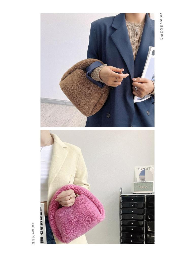 Gisele Boa Small Mini Fluffy Mouton Wool Handbag/Tote Bag, Tote, Fall/Winter, Bag, Bag, Women's (Beige)