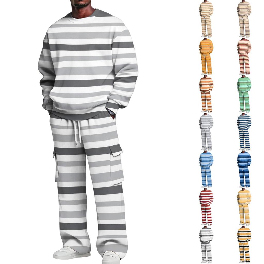 Set da Uomo con Felpa a Strati e Pantaloni Cargo con Vita Elasticizzata
