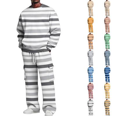 Men's Layer Sweatshirt and Cargo Pants Set with Elastic Waistband