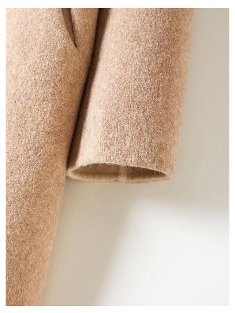 2025 Women's Mid-Length Wool Coat with Stand-Up Collar - Double-Faced Cashmere for Autumn/Winter