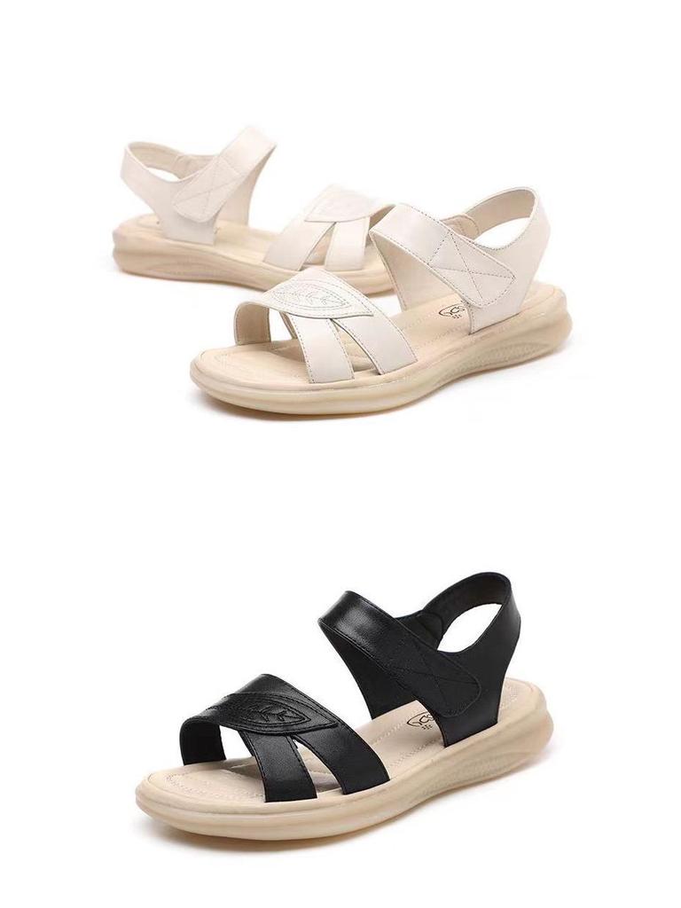 Women's Summer Velcro Flat Heel Sandals - Lightweight, Comfortable, Versatile Outdoor Wear for Middle-Aged and Elderly