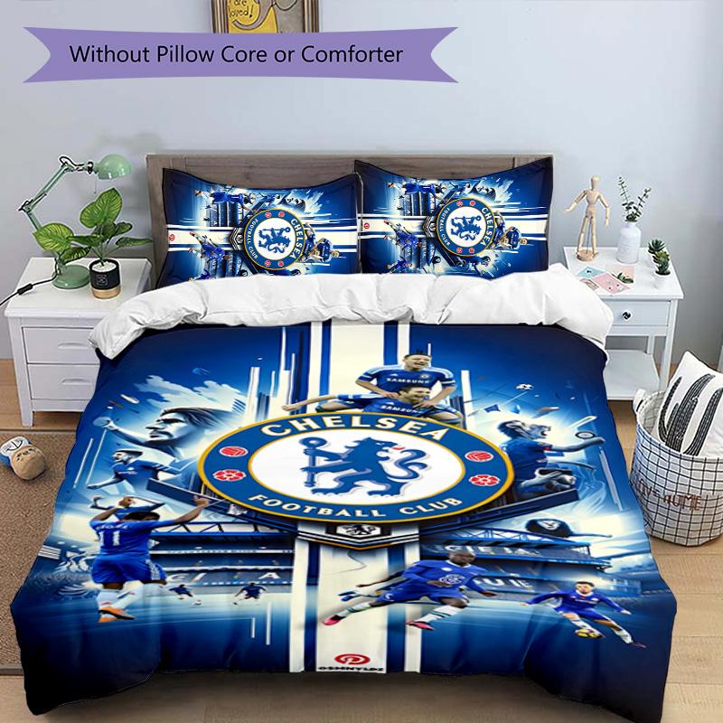 3pcs Chelsea FC Logo Pattern Bedding Set Duvet Cover Set Includes Duvet Cover &pillowcases,perfect All Season Bedroom Decoration&gift