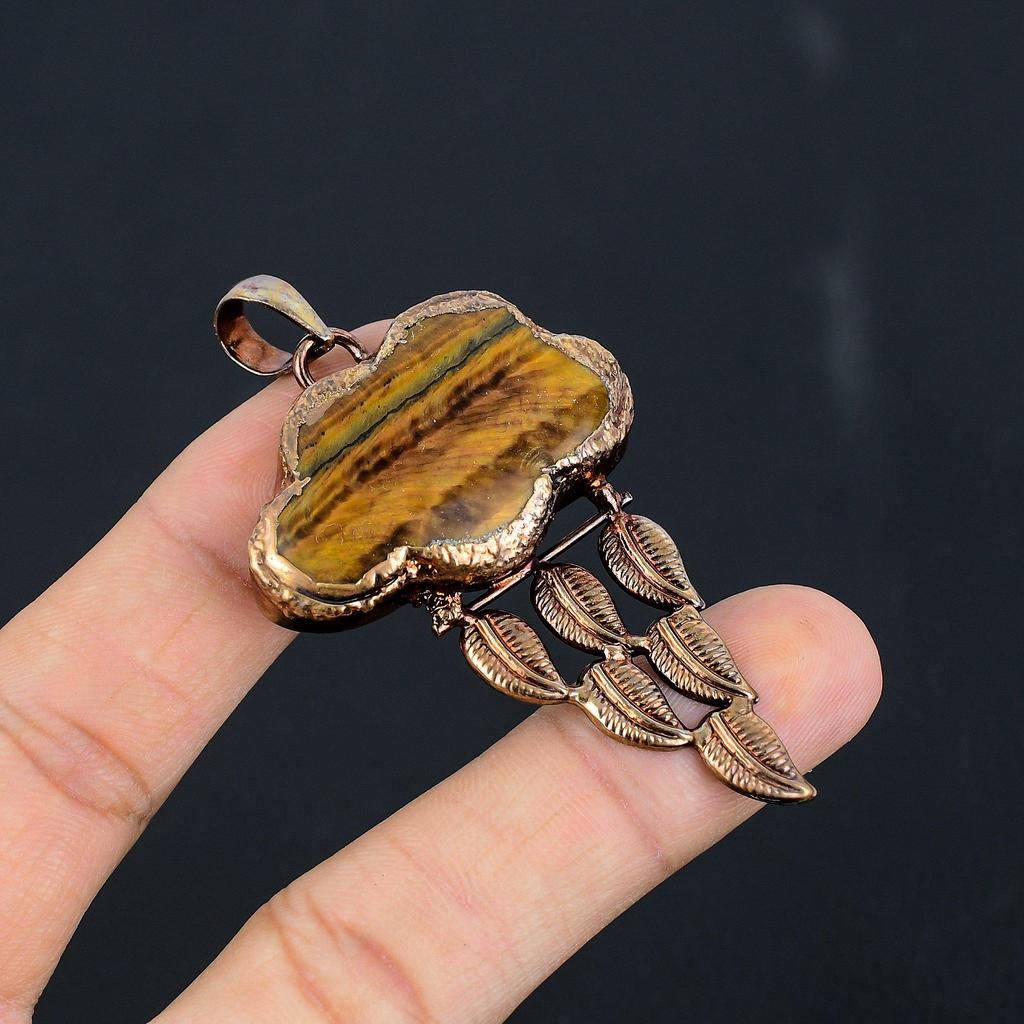Tiger's Eye Electroformed Pendant, Handmade Gemstone Pendant Jewelry, Gifts For Wife Brand New Pendant