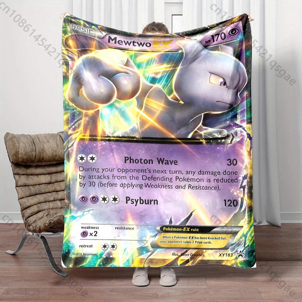 6 Sizes Pokemon Cards Mewtwo Print Blanket Children Adult Blanket Bedroom Living Room Sofa Study Large Size Shawl Blanket Gifts