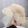 Spring and summer new lace mesh top hat women's sunscreen sun hat pearl bow decorative holiday mesh hat