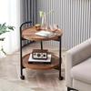 Multifunctional Double-Layer Coffee Table with Wheels, Hardwood Side Table and Rolling Storage, Ideal - Brown, Retro Style