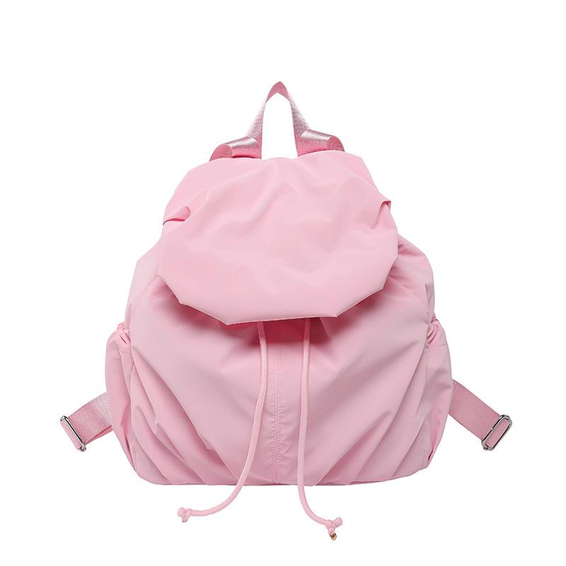 Schoolbag Korean Version Niche Solid Color Pleated Travel Backpack Women 1011 New College Students Class Schoolbag Commuter Small Backpack