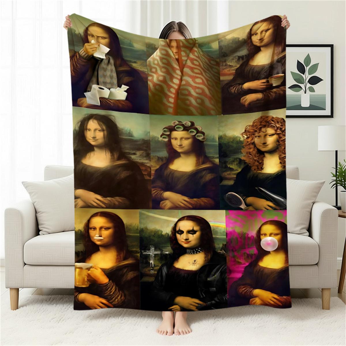 Graffiti Mona Lisa Throw Blanket, Urban Street Art Decor for Couch, Bed, Living Room & Contemporary Home Settings 80x120cm(31x47inch)