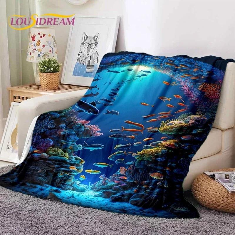 Pătură moale de flanel cu desene animate cu delfini din lumea subacvatică 3D pentru paturi, dormitor, canapea, picnic, pătură pentru petrecerea timpului liber în aer liber