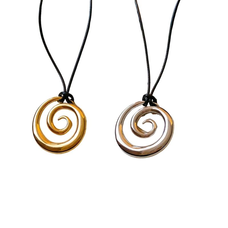 Elegant Autumn Winter Metal Hollow Round Pendant Necklace Adjustable Sweater Chain Alloy Texture Present for Women Girls