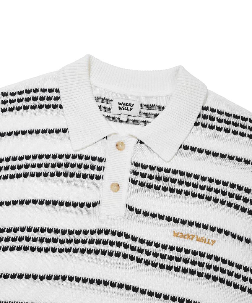 WACKY WILLY Basic Logo Striped Collar Sweater Cream