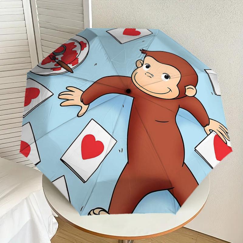 1PC curious george heart Umbrella-8-Rib Reinforced Portable Folding Travel Suitable for All Seasons Outdoor Daily Use Is an Ideal Choice -F317