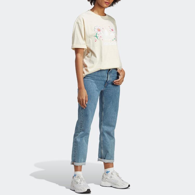 Adidas Originals Sakura Limited Edition SS23 Floral Logo Print Casual Round Neck Short Sleeve Tee Women Tops Milk-White IP3751