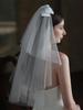 Vintage Fairy Bow Bridal Veil - Mori Style White Double Layer Wedding Accessory