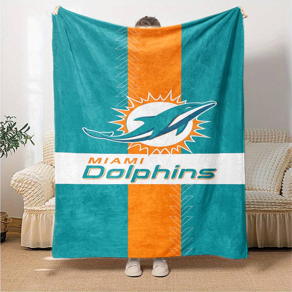 1pc Blanket - Miami Dolphins Logo Print Design,Lightweight Blanket for Sofa,Bed- Soft &Warm,Gift for All Seasons