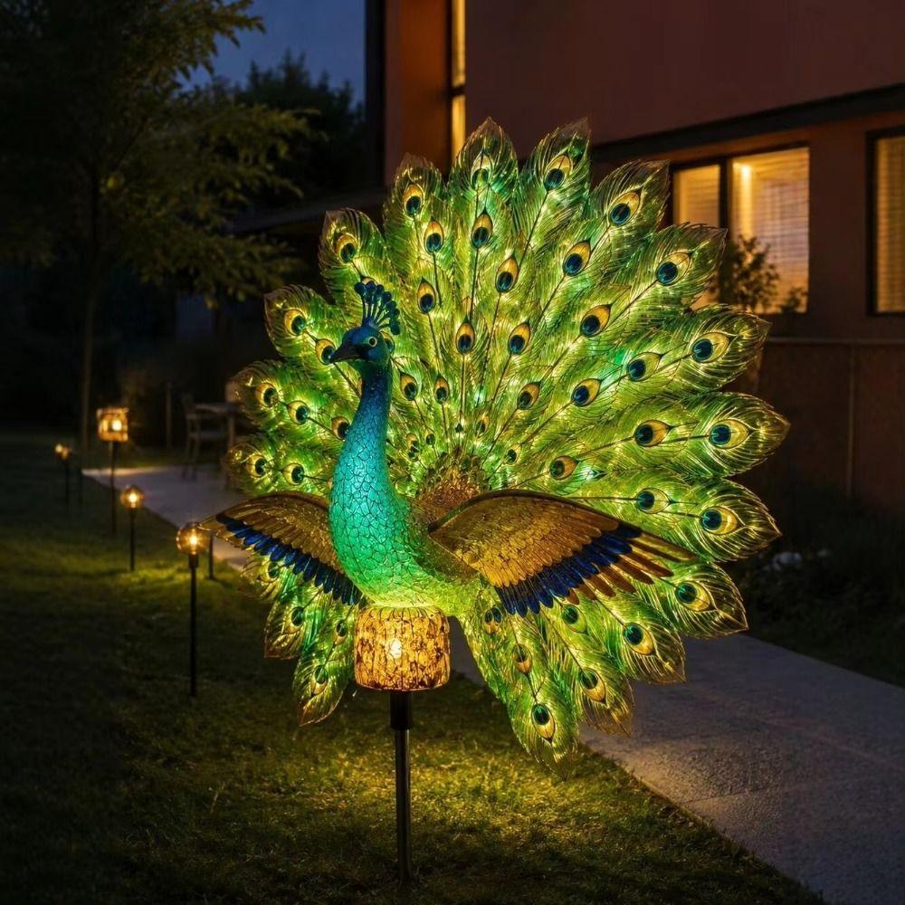 Waterproof Solar Garden Lights Energy Saving Outdoor Statue Peacock Solar Stake Light Auto Activation Decorative Stake
