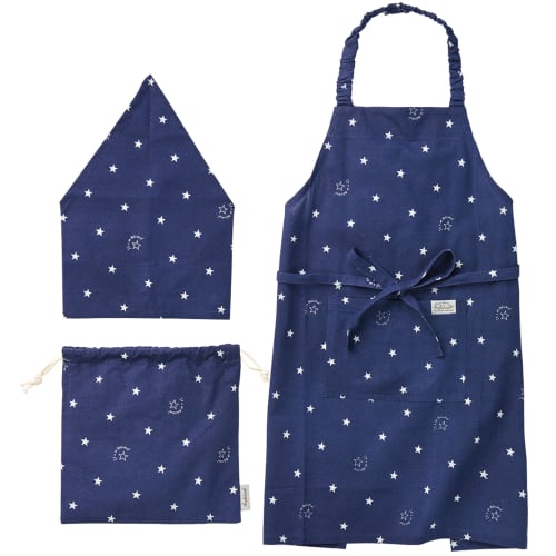 Rep habituel Kate Kids Apron 3-Piece Set, Navy Blue, Star Pattern, Includes Bandana and Drawstring Bag, 100% Cotton, Machine Washable, For Men, Women,