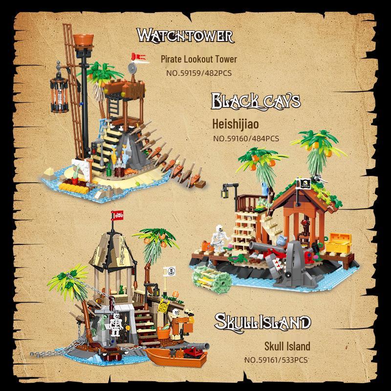 Pirate Series Medieval Black Rock Reef Skull Island Building Blocks Set