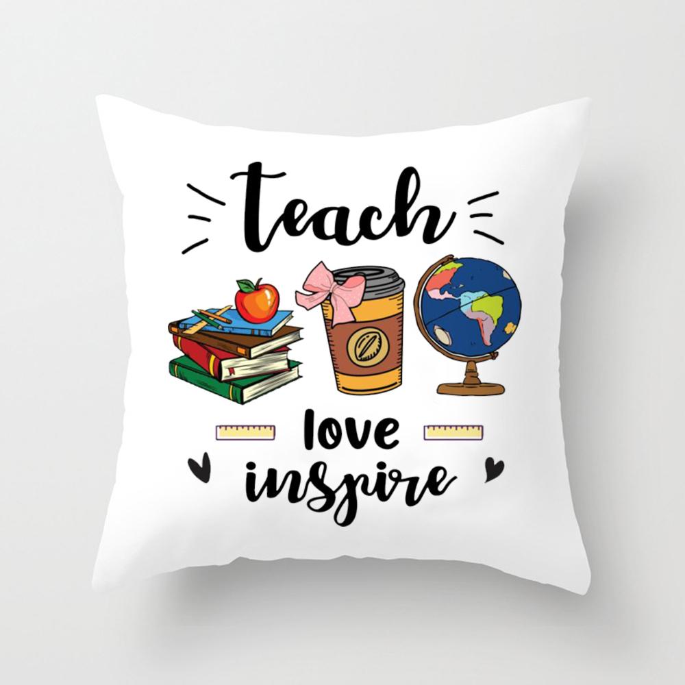 Teacher Life&Teacher Love Inspire Square Pillow Case Teacher's Day Gift Pillow Case Cushion Cover Bedroom Party Decoration