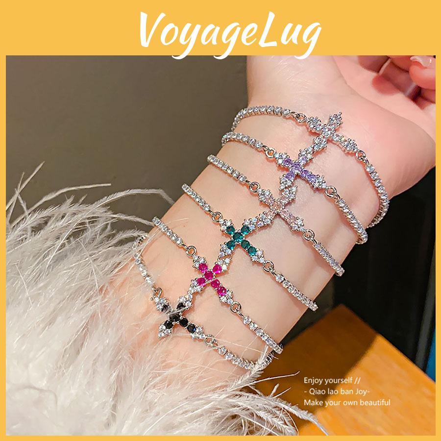 Cross Charm Adjustable Bracelet With Cubic Zirconia For Stylish Womens Accessories
