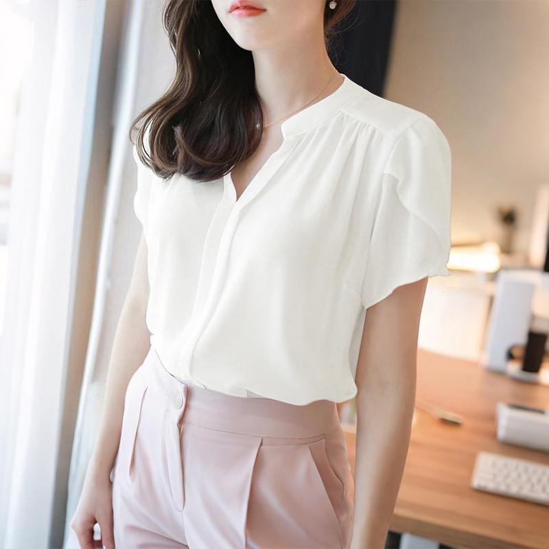 ZANZEA Women Summer V-Neck Short Sleeve Solid Color Casual Blouse