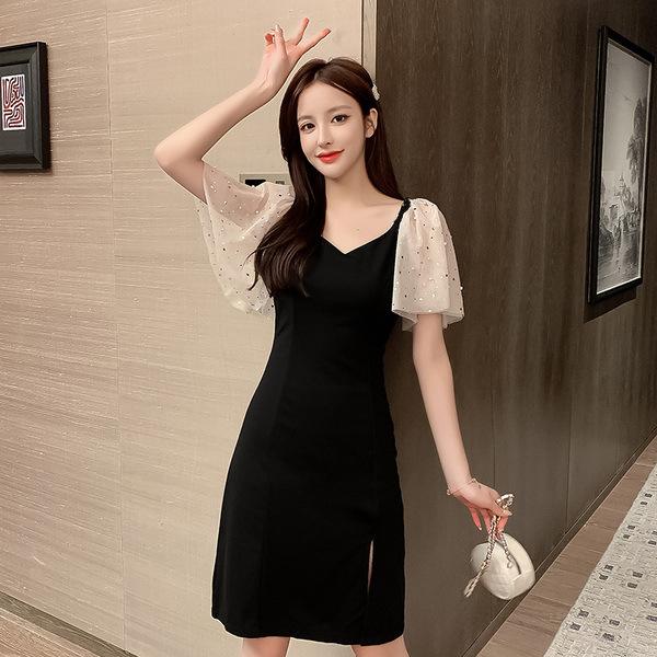 Black Side Split Dress Women's Year New Waist Skinny Skirt Sexy Temperament Summer Muse Fan