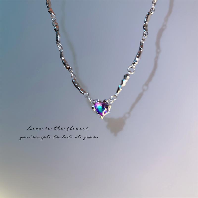 Elegent Shiny Crystal Heart Pendant Necklace for Women Girls Y2K Irregular Silver Color Chain Necklace Fashion Jewelry Gifts