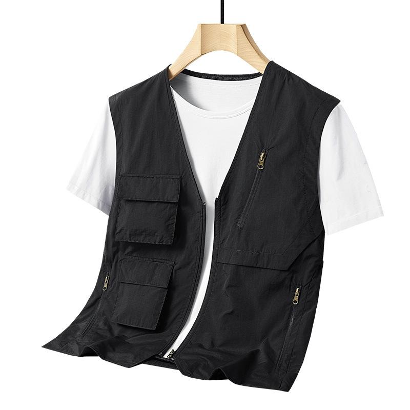 

Весна и осень Мужской жилет для отдыха на природе для людей среднего и пожилого возраста с несколькими сумками Большой жилет Инструментальный жилет Жилет Жилет 6XL чёрный