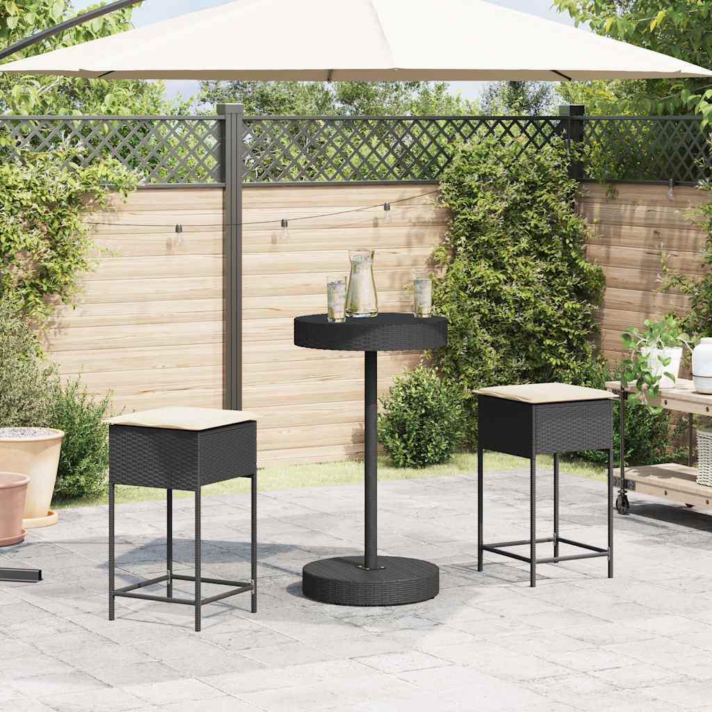 3 Piece Outdoor Bar Set with Cushions Black PE Rattan