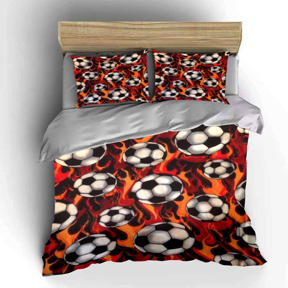 Fiery Soccer Ball With Flame Pattern 3Pcs Bedding Set Soft Microfiber Bedding Set For Sports Lovers Teen Bedroom