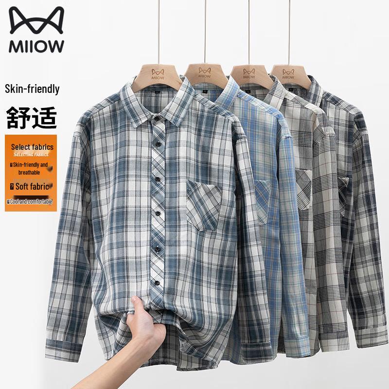 

MiiOW Men s Plaid Long-Sleeve Casual Shirt L